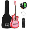 Sky5663 38inch Beginner Acoustic Electric Guitar Starter Set All Wood Cutaway Design Pink