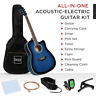 Sky5496 41inch Beginner Acoustic Electric Guitar Starter Set All Wood Cutaway Design Blue