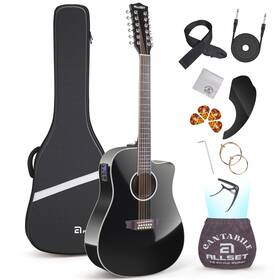 Allset A12-bk 12 String Guitar Acoustic Electric 42 Inch Full Size Black