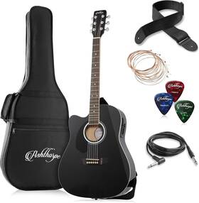 Ashthorpe 313091530555 Full-size Left-handed Dreadnought Cutaway Acoustic-electric Guitar Bun