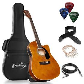 Ashthorpe 313101231229 Full-size Cutaway Thinline Acoustic Electric Guitar Package Brown