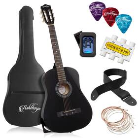 B089p25cq1 Ashthorpe 38-inch Beginner Acoustic Guitar Package Black Basic Starter Kit With
