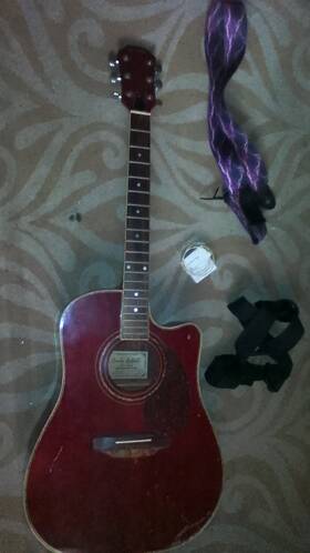 Carlo Robelli 34c71rd Acoustic-electric Dreadnought Guitar Red With Strap And Strings