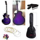 Cby57 Cowboy Acoustic Guitar Cutaway Design With Bag Strap Strings Purple