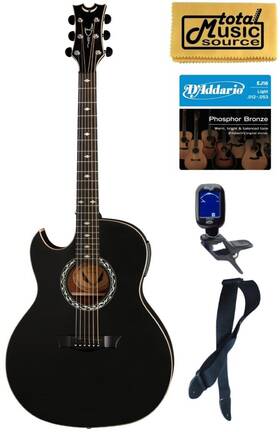 Dean 683609925525 Lefty Exhibition Thin Body A/e Guitar Black Satin Bundle