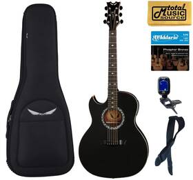Dean 683609925532 Lefty Exhibition Thin Body A/e Guitar Black Satin Bag Bundle