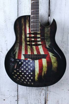 Dean 810036856720 Mako Valor Usa Flag Acoustic Electric Guitar War Torn American Finish