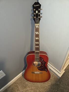 832412 Epiphone New Hummingbird Acoustic Electric Guitar Vintage Cherry Sunburst Spruce Top