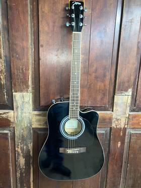Jg-650-bk Johnson Jg-650 Thinline Dreadnought Electric Acoustic Cutaway Steel Stg Guitar