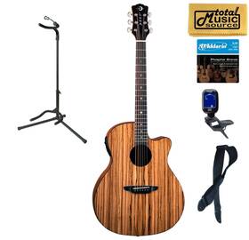 Luna 683609910330 Gyp E Zbr Gypsy Acoustic-electric Guitar Zebrawood Stand Bundle