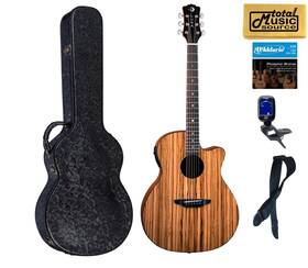 Luna 683609910361 Gyp E Zbr Gypsy Acoustic-electric Guitar Zebrawood Hard Case Bundle