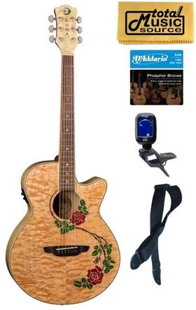 Luna 683609911108 Flo Rse Flora Rose Quilted Maple Cutaway A/e Guitar Bundle