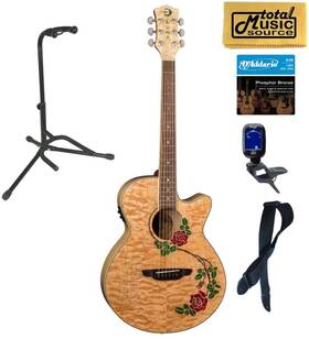 Luna 683609911115 Flo Rse Flora Rose Quilted Maple Cutaway A/e Guitar Stand Bundle