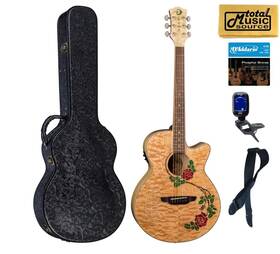 Luna 683609911146 Flo Rse Flora Rose Quilted Maple Cutaway A/e Guitar Hard Case Bundle