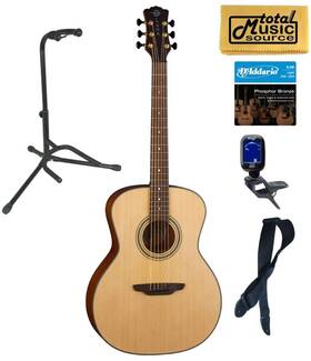 Luna 683609911269 Art Recorder Acoustic Guitar Concert Natural Finish Stand Bundle
