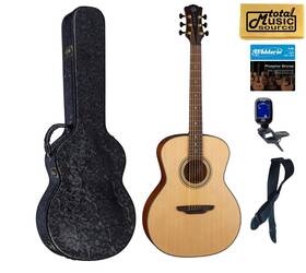 Luna 683609911290 Art Recorder Acoustic Guitar Concert Natural Finish Hard Case Bundle