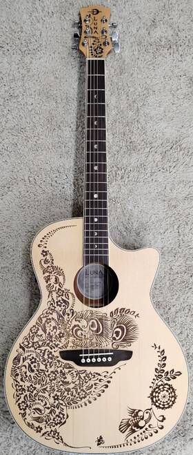 Luna 819998035761 Model Hen Oa Spr Henna Oasis Acoustic Electric Folk Size Cutaway Guitar