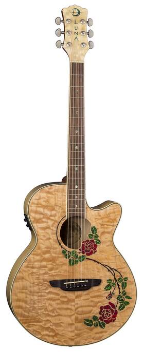 Luna 819998117450 Flo Rse Flora Rose Quilted Maple Cutaway Acoustic-electric Guitar - Natural