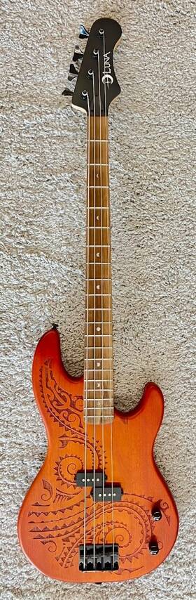 Tat34 Luna Guitars Tattoo Mahogany Electric 34 Inch Scale Bass Guitar