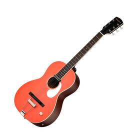 Orangewood 810002953422 Juniper Live Rubber Bridge Parlor Guitar With Rail Pickup Guava Red