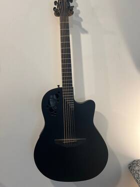 1868t Ovation Elite Guitar Black Texture Super Shallow With Hard Case
