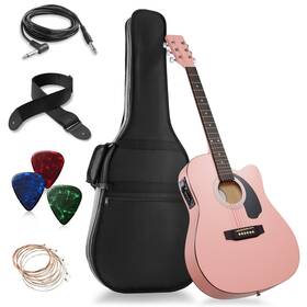 123160 Premium Full-size Cutaway Thinline Acoustic-electric Guitar With Gig Bag And Eq Pink