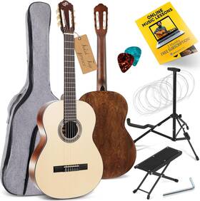 Pyle 842893136653 Premium Solid Spruce Top Classical Acoustic Guitar Kit 4/4 Full Size Class