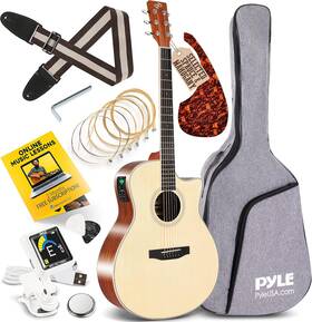 Peag200.5 Pyle Premium Acoustic-electric Guitar Kit 4/4 Full Size Dreadnought Cutaway Wit