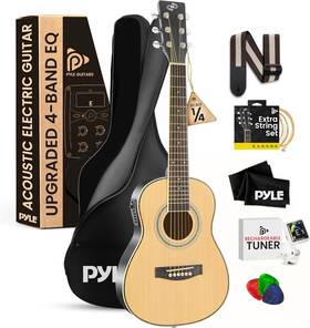 Peag91 Pyle Acoustic Electric Guitar Kit 1/4 Scale Spruce Wood Steel String 30 Inch