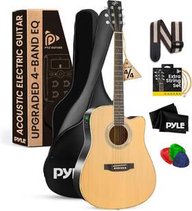 Peag99.5 Pyle Acoustic Electric Cutaway Guitar Kit 4/4 Full Scale Steel String Spruce 41 Inch