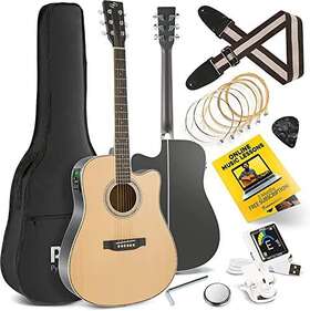 Peag99 Pyle Acoustic Electric Cutaway Guitar 4/4 Scale 41 Inch Steel Natural Matte