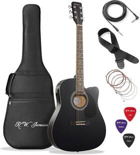 R. W. Jameson 753182688626 Full Size Thinline Acoustic Electric Guitar With Free Gig 41 Inches Black