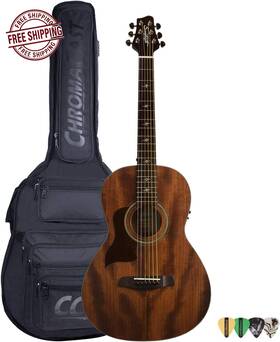 Sawtooth 744759209306 Mahogany Series Left Handed Parlor Acoustic Electric Guitar W Bag Picks