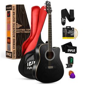 Pga480bk Sound Around Pyle Steel String Acoustic Guitar Kit 41 Inch Full Size - Black Matte