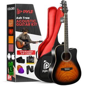 Pga480sb Sound Around Pyle Steel String Acoustic Guitar Kit 41 Inch Full Size - Sunburst Teardrop Matte