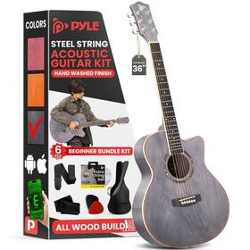 Pga550cab.6 Sound Around Pyle Acoustic Guitar Kit 3/4 Junior Size String Instrument - 36 Inch Dusk Gray
