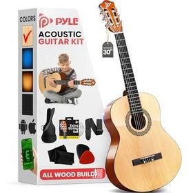 Pgacls30.x9 Sound Around Pyle Beginner Acoustic Guitar Kit 1/4 Junior Size Instrument - 30 Inch Natural Ash