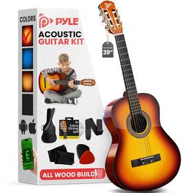 Pgacls90bb Sound Around Pyle Beginner Acoustic Guitar Kit 4/4 Full Size Instrument - 39 Inch Brown Gloss