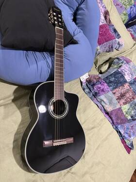 Tg132sc Takamine Bl 6 String Nylon Acoustic-electric Guitar Black With Hard Case