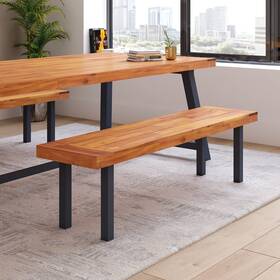 Pa-508873-taylh Taylor & Logan And Zane Outdoor Patio Bench Acacia Wood Slatted Top Flared W