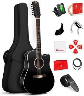 Va20ce Vangoa Bkm12 12 String Guitar Acoustic Electric Upgraded 4/4 Black