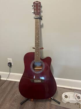 Wa90cetwr Washburn Wine Red Dreadnought Cutaway Acoustic Electric Guitar