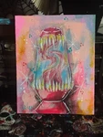 Original Hand-painted Monster Tongue Lava Lamp Painting. Fixed Price $50.00.