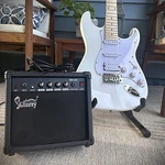 All-in-one White Electric Guitar Package With 20W Amp, Full-size, H-s-s Pickups. Fixed Price $119.97.