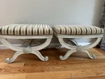 Michael Taylor Orsay Wood X Bench Stool Ottoman Pair Nailhead Trim French. Fixed Price $3300.00.