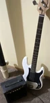 Crescent 4-STRING Solid Body Electric Bass Guitar White Rh 20-FRET W/ CG-15 Amp. Fixed Price $120.00.