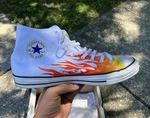 Converse Chuck Taylor All Star High Top Lace-up Canvas Flame White. Fixed Price $45.00.