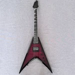 Flying V Electric Guitar Red Black Burst Quilted Maple Top 24F Crescent Inlay Fb. Fixed Price $270.41.