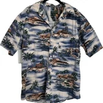 David Taylor Hawaiian Mens Shirt Ocean Blue Palm Island Short Sleeve Button Up. Fixed Price $8.00.