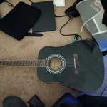 Silvertone SSAW-15 Acoustic Guitar Natural Wood Grain Color Black Guard W/ Case. Fixed Price $122.50.